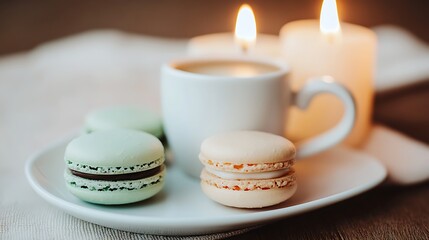 Macarons Coffee And Candles Create A Cozy Atmosphere