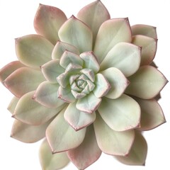 A vibrant close-up of a succulent plant with soft green and pink hues, highlighting natural beauty and symmetry.