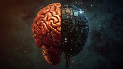 Half digital brain merging with biological brain