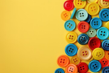 Fototapeta premium A bunch of colorful buttons are scattered on a yellow background