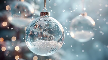A close-up view of a Christmas ornament hanging from a tree branch