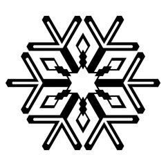 A vector image of a snowflake with a geometric symmetrical shape and sharp edges.