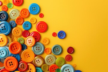 Fototapeta premium A bunch of colorful buttons are scattered on a yellow background