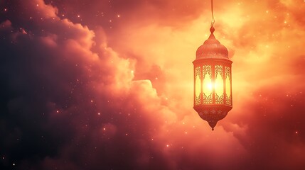 Obraz premium Illuminated Lantern Hanging Against a Cloudy Sky