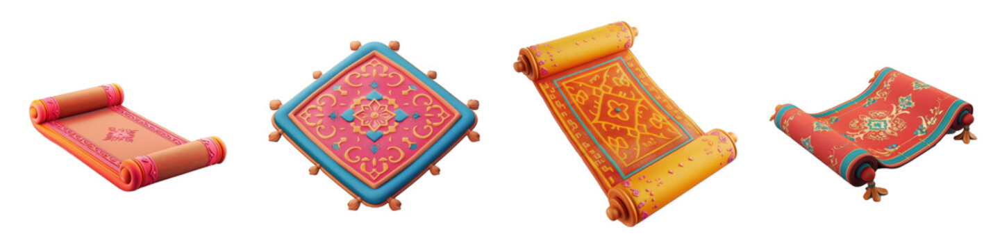 3d render magic carpet isolated on transparent background Cartoon Illustration in plastic style