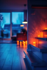 A warm and inviting room with wooden floors and a cozy fireplace