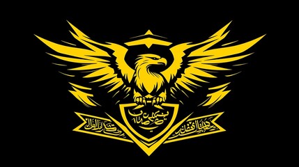 Obraz premium Yellow Eagle Emblem With Arabic Calligraphy