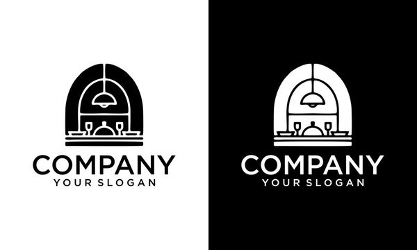 Creative furniture kitchen modern logo template - creative perspective fasade form of cooking worktop - isolated vector emblem. Vector illustration