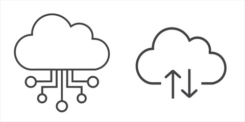 cloud computing concept line icons, Black and white Cloud computing flat and outline Icons set Vector silhouette design Art.