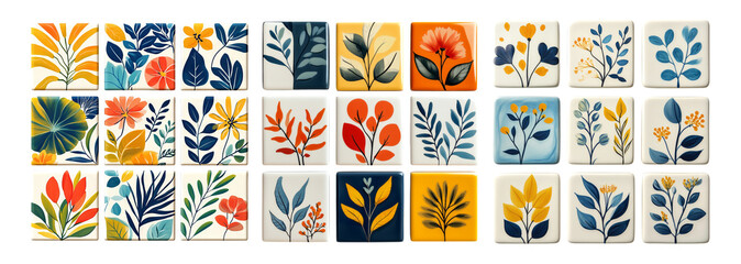 Obraz premium Colorful Floral Tiles on Transparent Background