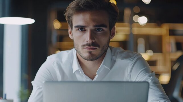 Mmm...I wonder. Cropped shot of a handsome young businessman looking thoughtful while working on his laptop in the office.