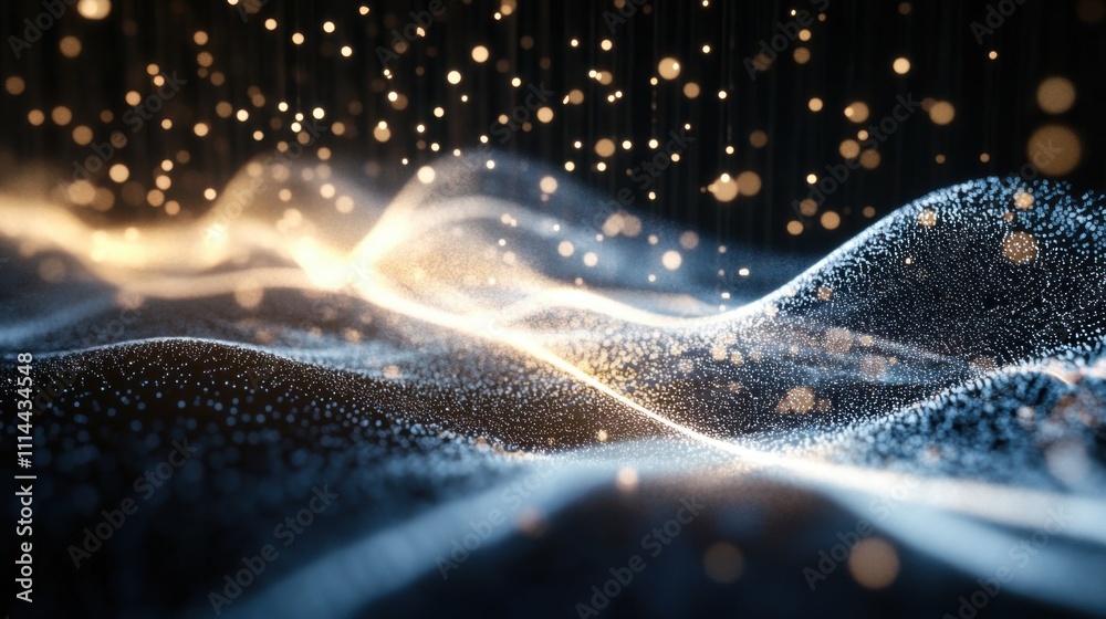 Poster dynamic wave patterns illuminated by floating particles in an abstract environment