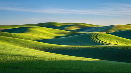 Fototapeta premium Rolling Green Hills Under a Clear Blue Sky
