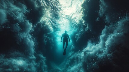 Fototapeta premium Swimmer in the Depths of Haunting Ocean Stillness