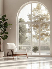 Fototapeta premium Beautiful sunny interior with large window