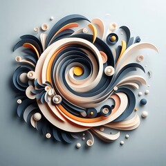 Abstract swirling paper art design in cream blue and orange