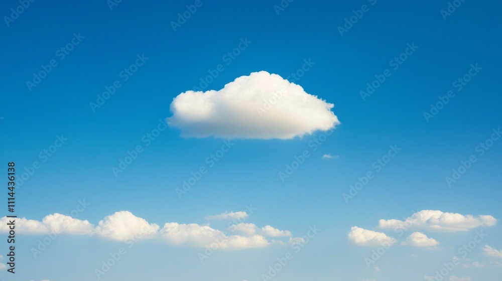 Aufkleber A fluffy white cloud floats peacefully in a vast, bright blue sky. Surrounding clouds add depth to the scenery, creating a tranquil and isolated atmosphere at midday