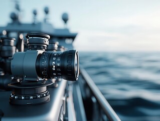 Closeup of sensors and cameras on a selfdriving ship, symbolizing advancements in navigation technology