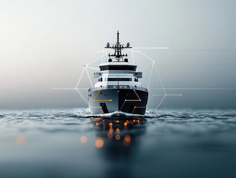 Closeup of an autonomous ship s realtime environmental sensors, allowing it to adjust course based on weather and ocean conditions