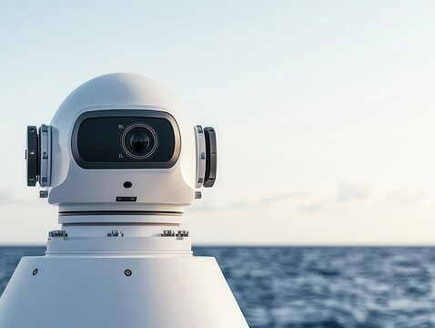 Closeup of a selfdriving ship s camera and sensor array, enabling obstacle detection and collision avoidance