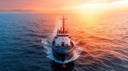 Fototapeta premium Selfdriving research ship conducting oceanographic studies, symbolizing advancements in autonomous maritime exploration