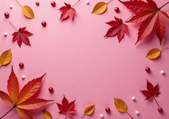 fuchsia pink background features autumn foliage decorative elements suitable marketing