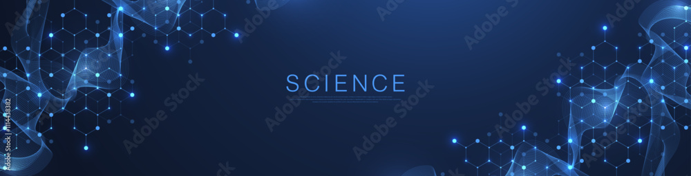 Aufkleber molecular abstract structure and genetic engineering dna. healthcare and medicine background concept