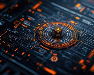 Obraz premium Closeup of a futuristic ship s AIdriven navigation system, calculating optimal routes and avoiding obstacles