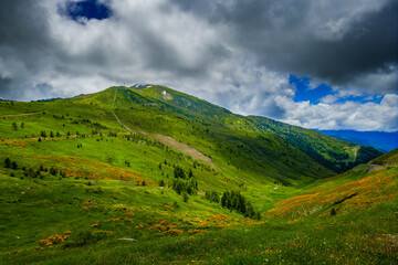 Obraz premium Col de Pailheres pictures. This mountain located in the Ariège department, in the French Pyrenees. This pass culminates at an altitude of 2,001 meters above the town of Mijanès.
