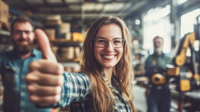 Happy Worker Celebrates Production Milestone with Tools