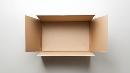A cardboard box is empty and sits on a white background