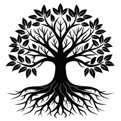 Tree Roots vector silhouette black design white background
