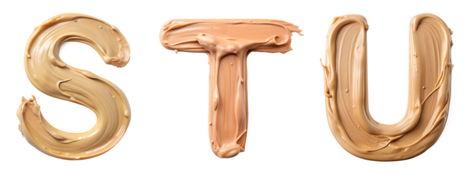 Set of letters S, T, U from cosmetic strokes on a white background. Concept of the English alphabet