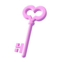 3D rendering of a pastel key with heart designs isolated on black background
