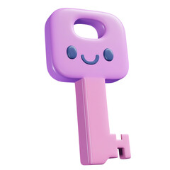 3D rendering of a pastel key with happy face designs isolated on black background