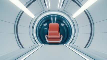 Fototapeta premium Hyperloop pod interior with augmented reality displays, showcasing futuristic passenger experience technology