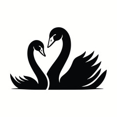 Black Color Swan Silhouette Vector Illustration, Solid White Background.