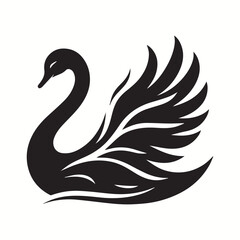Black Color Swan Silhouette Vector Illustration, Solid White Background.