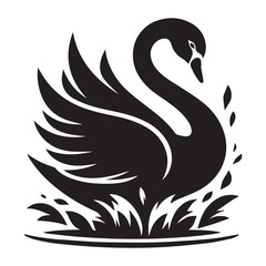 Fototapeta premium Black Color Swan Silhouette Vector Illustration, Solid White Background.