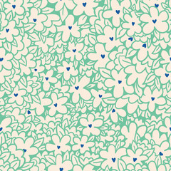Line flowers green on beige background vector seamless pattern. Design for decoration, wall decor, wallpaper, cover, banner, poster, card.