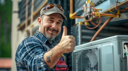 Satisfied HVAC Technician Giving a Thumbs Up