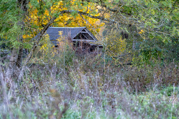 old wooden gazebo in autumn park