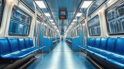 Obraz premium Illustration of an empty subway car interior. Ai generated image