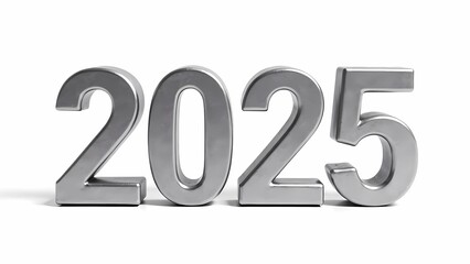 2025 Happy New Year 3d number silver isolated on white background