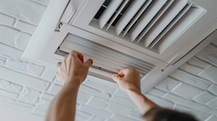 Close-up of a Man Adjusting Air Conditioning Vents