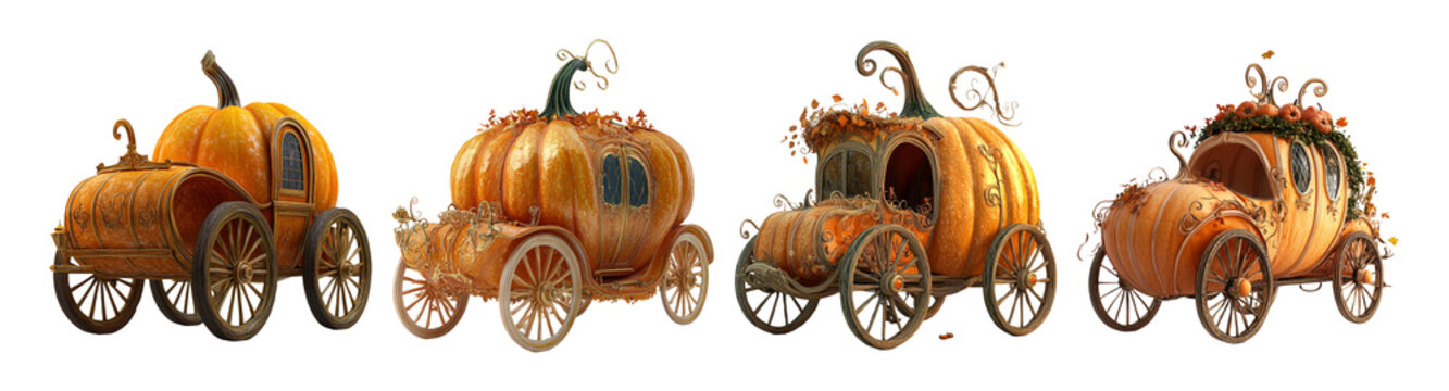 Charming Pumpkin Carriage Collection on Transparent Background