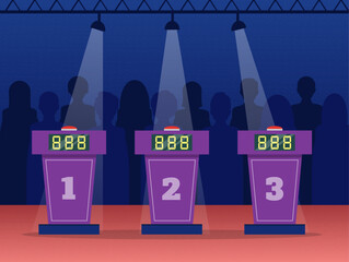 Quiz game empty stage interior design. Television trivia show. Vector stock