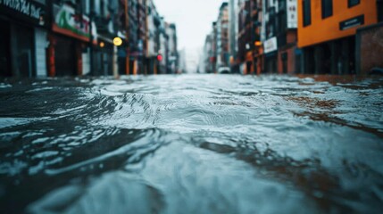 Flood covering city street raising awareness of climate change