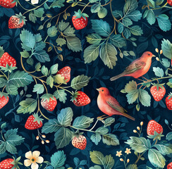 seamless pattern with birds and flowers