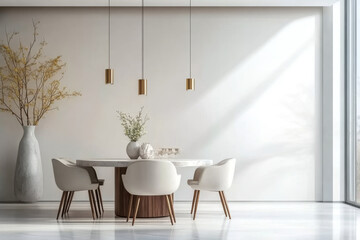 White Minimalist interior design of modern dining room